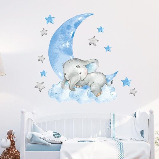 BabyElephant™ autocollants muraux en forme d'éléphant et de lune pour chambre de bébé | bébé